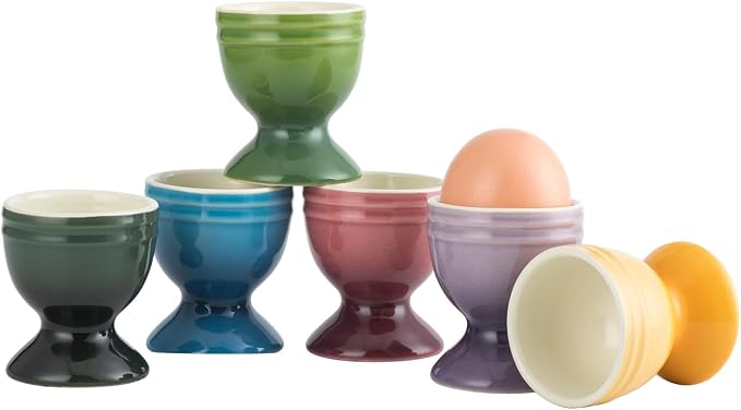 Ceramic Egg Cups, Porcelain Colorful Egg Cup Set of 6, Stand Holder for Soft Boiled Eggs, Microwave & Dishwasher Safe (Set B)