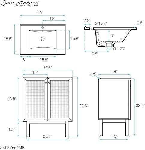Vista 428 de Swiss Madison Classe - Lavabo de baño de roble de 24 pulgadas incluido