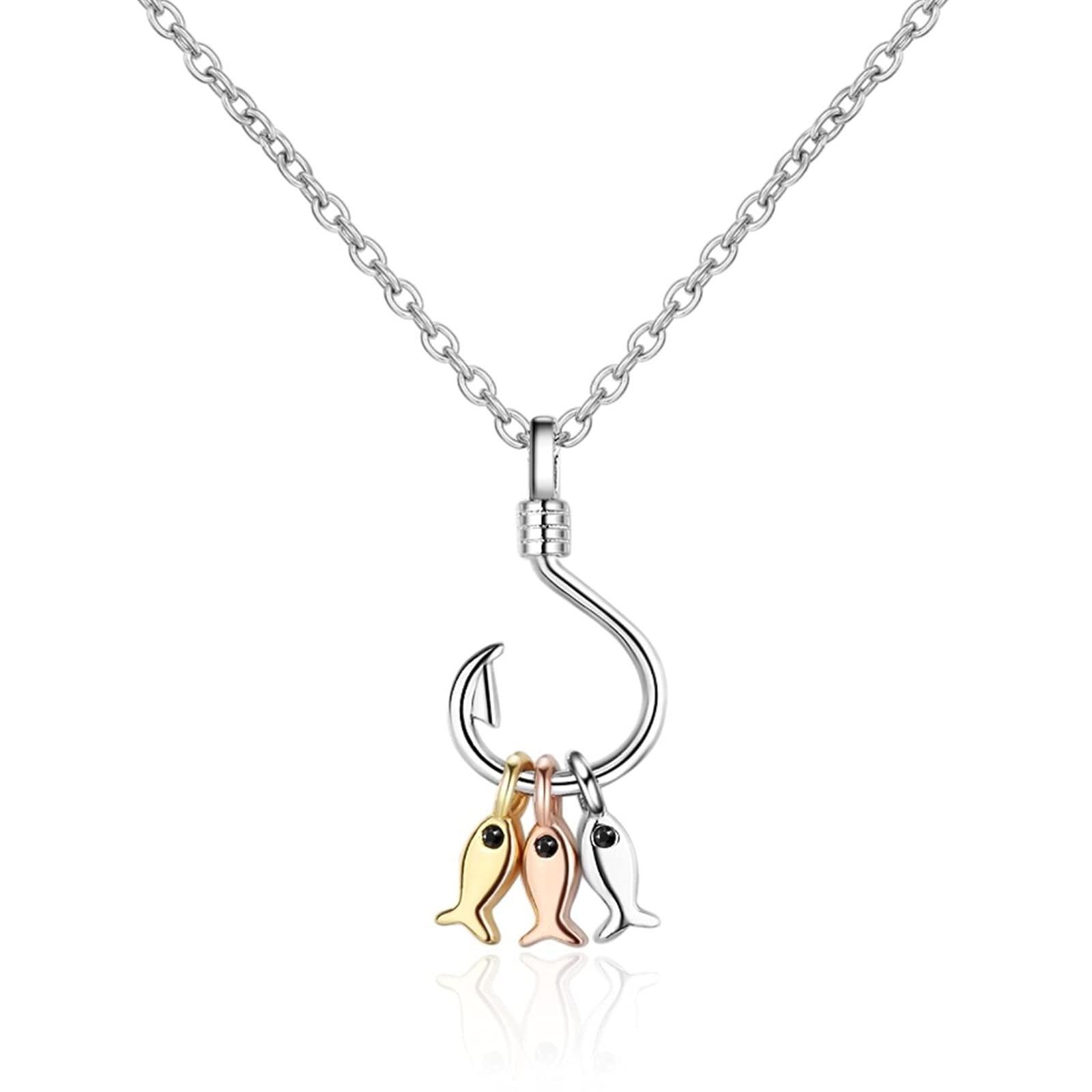 Hcma Women's Platinum,Gold,Silver 925 Sterling Silver Necklace For Cute Fish And Fish Hook Necklace Chain Jewelry The For