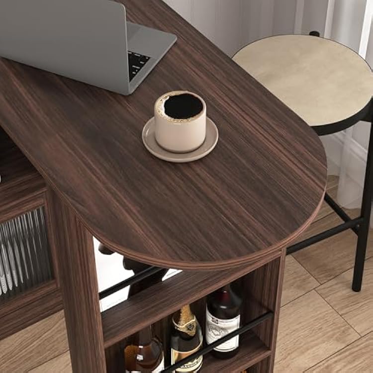 L Shaped Bookshelf,Corner Computer Desk, Rotating Corner Desk with Storage Shelves, Counter Height Dining Cabinet with 6 Storage Space