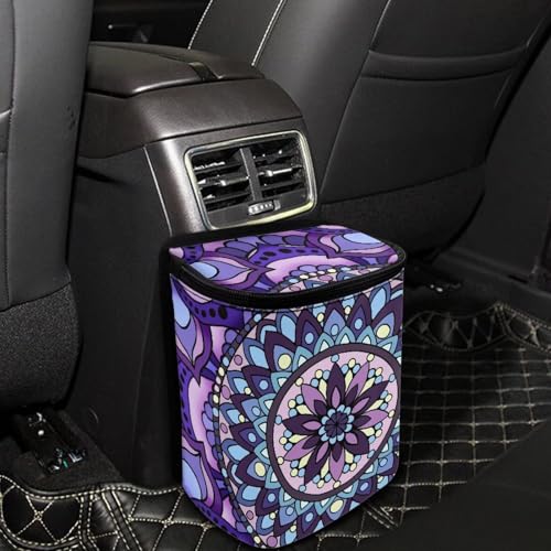 Image of KEIAHUAN Mandala Pattern Hanging Car Trach Can for Back Seat Car Garbage Bag with Lid Easy to Clean Multipurpose Vehicle Garbage Bin for SUV Truck RV Camping