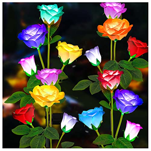 TONULAX Solar Garden Lights - Upgraded Outdoor Light, 7 Color Changing Rose Lights for Yard,Garden Decoration, Enlarged Solar Panel, More Realistic Rose Flower (4 Packs)