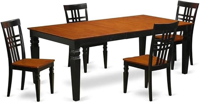 East West Furniture LGLG5-BCH-W 5 Piece Dining Room Furniture Set Includes a Rectangle Wooden Table with Butterfly Leaf and 4 Kitchen Dining Chairs, 42x84 Inch, Black & Cherry
