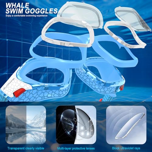 Image of Whale Swim Goggles, HD Anti-Fog Goggles, Unisex | 100% UV Protection | Anti-Fog Design Clear Wide-Angle Underwater View