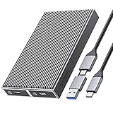 【Carcasa NVMe de doble bahía】 Este adaptador M.2 de dos ranuras tiene dos carcasas SSD M.2 NVMe independientes, opera un solo SSD de forma independiente y conecta dos cables de datos simultáneamente para leer dos SSD. No requiere fuente de alimentación.