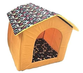 THE DDS STORE Dog Lovers Foldable Printer Velvet Fabric Puppy and Cat House Hut, (X-Small, Colour and Design May Vary)