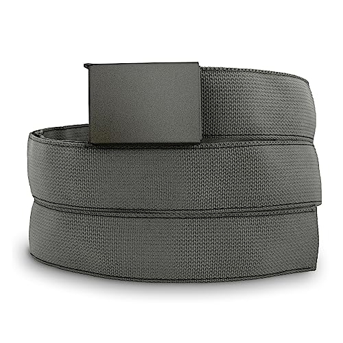 WAZOO Survival Gear Cache Belt, Anti-Theft Everyday Carry Belt for Travel and Outdoors - TSA Compliant, Stainless-Steel Buckle with Bottle Opener & Hidden Sleeve, Made in USA (Wolf Grey, Medium)