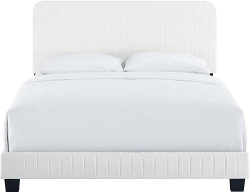 Miniatura 6 de Modway Celine Channel - Cama con plataforma de terciopelo copetudo, tamaño Queen, color blanco
