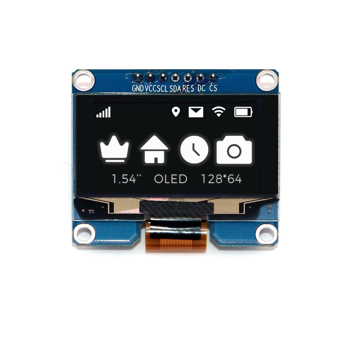 HUAYU 1.54'' OLED 7PIN 128×64 SPI OLED LCD Display Module with Metal pin SSD1306 Driver (White Color)