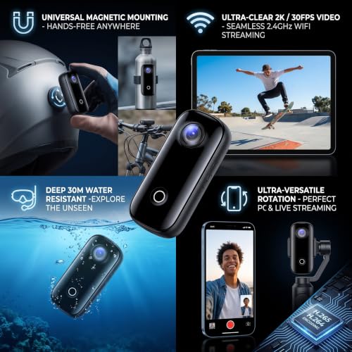 Image of SJCAM C100+ 2K 30FPS | Magnetic Body Action Camera | 30M Water Resistant | WiFi 2.4 GHZ | Insta Go | Body Cam | Webcam, Black