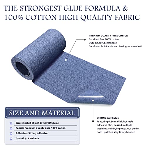 Image of KING MOUNTAIN Iron-on Repair Patch,3 inchx60 inch100% Cotton Denim Iron-on Repair Patch, Jeans and Clothing Repair and Decoration Kit (Sky Blue)