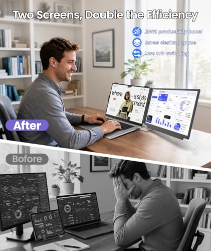 Image of 15.6 inch Laptop Screen Extender, 1080P FHD Detachable Laptop Monitor Extender, One Cable Plug & Play Portable Travel Monitor for 14 inch-17.3 inch Laptop Compatible with Wins /Mac /Chrome /Android
