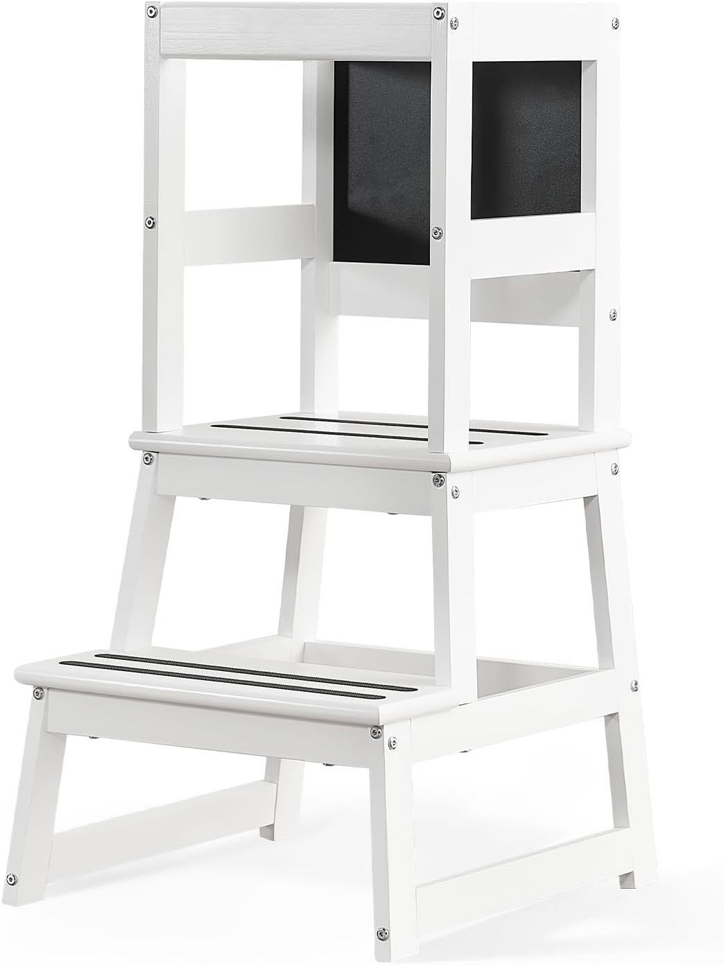Yojoker Kids Kitchen Step Stool - Toddler Standing Tower, Toddler Kitchen Stool Helper, Montessori Kids Learning Stool with Safety Rail, Anti-Slip Mats and Chalkboard (White)