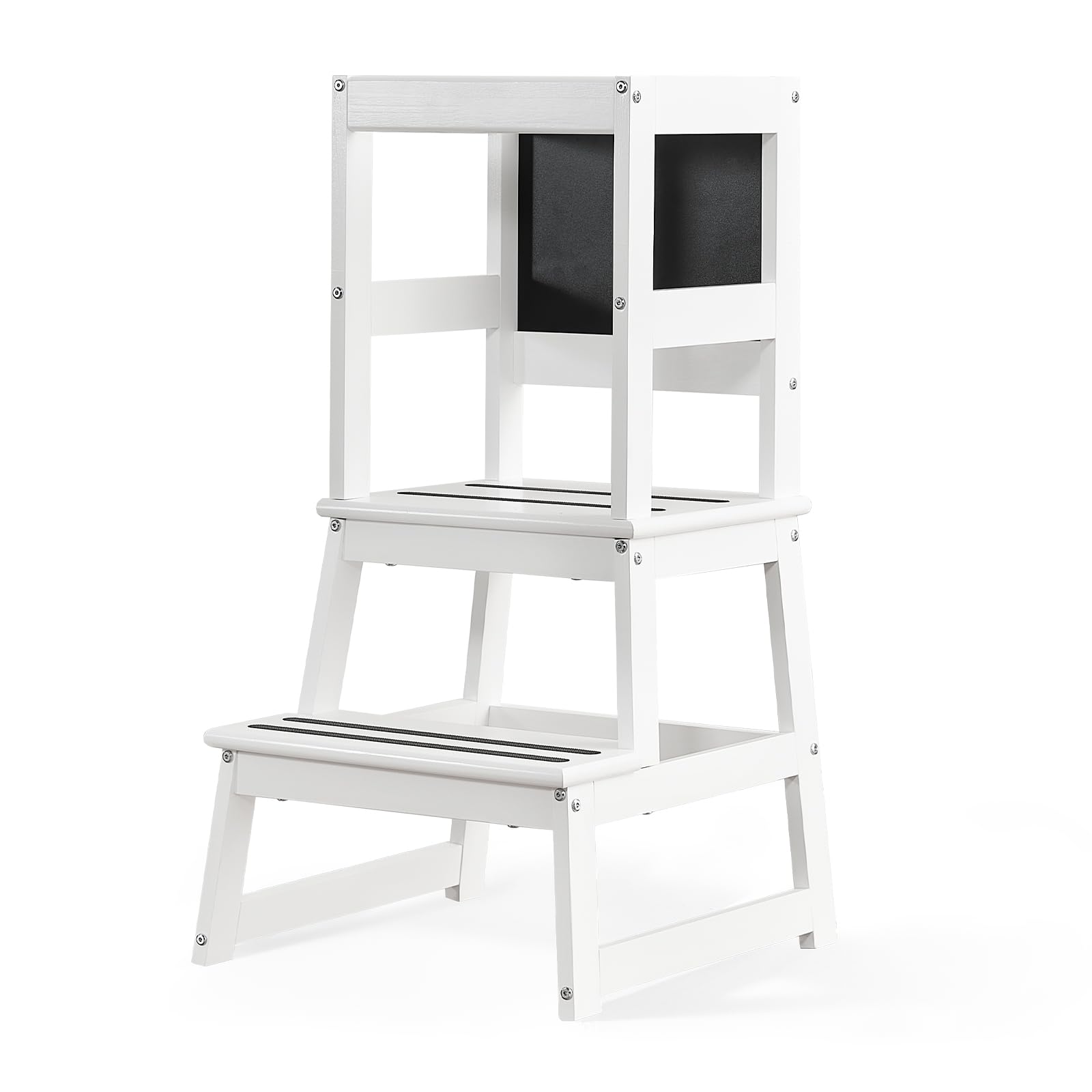 Yojoker Kids Kitchen Step Stool - Toddler Standing Tower, Toddler Kitchen Stool Helper, Montessori Kids Learning Stool with Safety Rail, Anti-Slip Mats and Chalkboard (White)