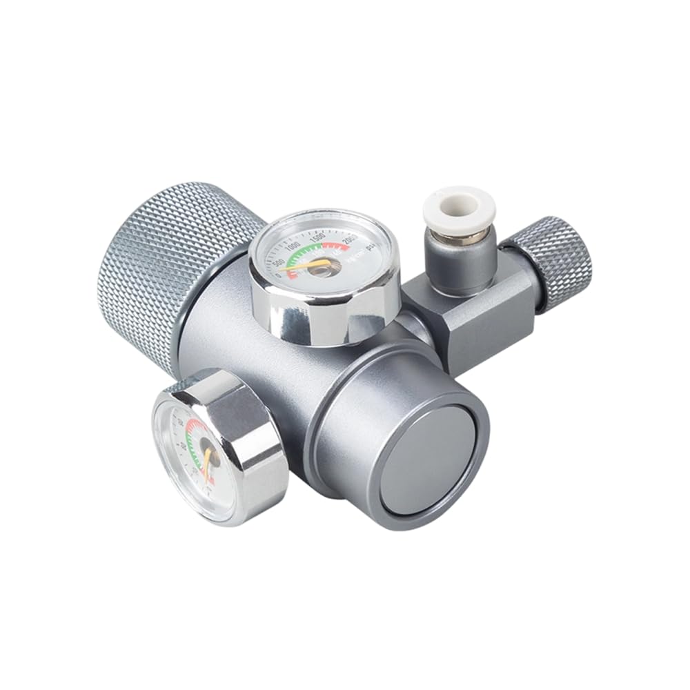 Détendeur CO2 Double Manomètre pour Aquarium Planté, Régulateur de Pression avec Raccord Rapide 6mm, Sortie Latérale Filetage W21.8, Aluminium Anodisé Anticorrosion, Compteur de Bulles Antiretour