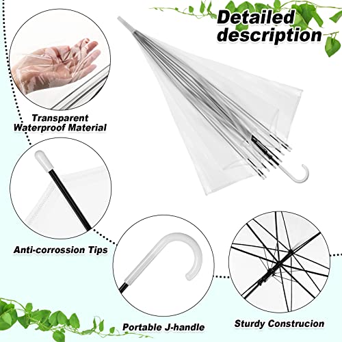 60 Pack Clear Wedding Umbrellas Bulk Transparent Auto Open Stick Umbrellas Windproof Waterproof Large Canopy Umbrella with White European J Hook Handle for Wedding Bride Groom Photography Golf Outdoor3
