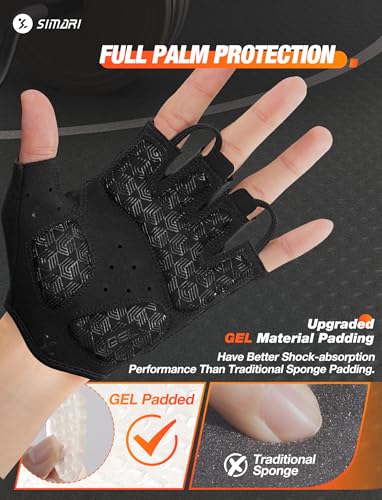 SIMARI Gel Pad Cycling Gloves for Men & Women, Workout Gloves with Cushion, Breathable, Grip, Gift for Gym Exercise, Biking, Weight Lifting Training, Fitness, Black, Size L - Thumbnail 2