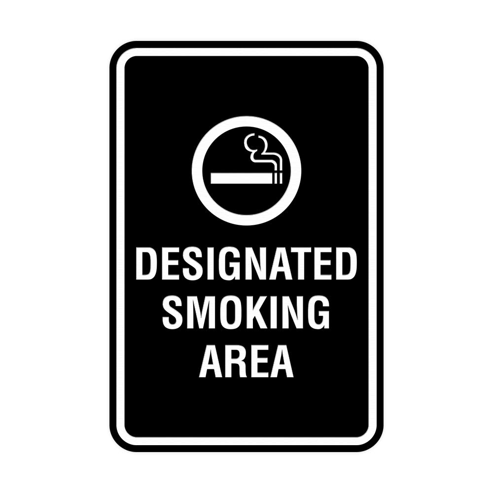 Signs ByLITA Portrait Round Designated Smoking Area Sign with Adhesive Tape, Mounts On Any Surface, Weather Resistant, Indoor/Outdoor Use (Black) -