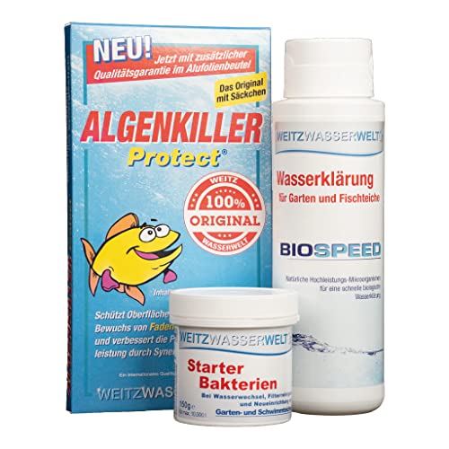 SCHNELLKLAR+ SPARSET - Effektive Schnellreinigung der Teiche. Stark gegen Algen, Schlamm, Wassertrübungen - BIOSPEED & ALGENKILLER Protect® im Duo Pack Mit Starter-Bakterien für den extra Boost