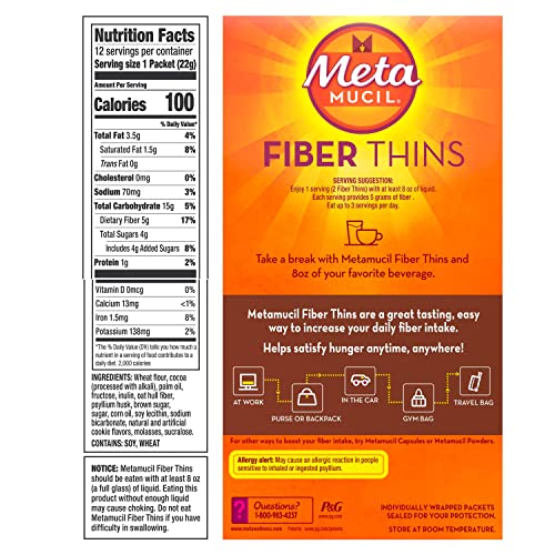 Metamucil Fiberthins Fiber Supplement With Bleam Digestive Health Support Tip Card Psyllium Fiber Bars - 12Ct Cinnamon Spice & 12Ct Chocolate - Set #TOP3