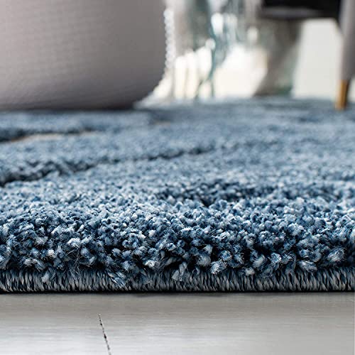 Image of Grand Swirl Premium Shaggy Rectangular Carpet For Living Room,Bedroom,High Low Design Finish Microfiber 1.8 Inch Pile High,6X9 Feet Royal Blue|Cream Color