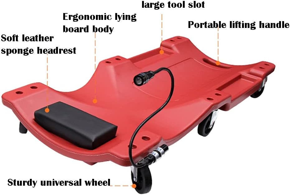ARCH Car Creeper Board， Workshop Garage, Mechanic Creeper with Soft Leather Sponge Headrest and Portable Lifting Handle, 2 Storage Compartments (Color : Red, Size : 36inch)