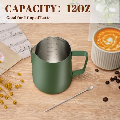 Image of Amrules Milk Frothing Pitcher 12oz Frother Cup Barista Tools, Green