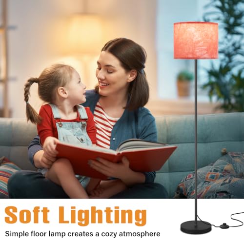 Image of Ambimall 60'' Modern Floor Lamp with Shade, Tall Lamps for Living Room, Bedroom, Office, Dining Room, Hand-Dyed Pink Lampshade(Without Bulb)