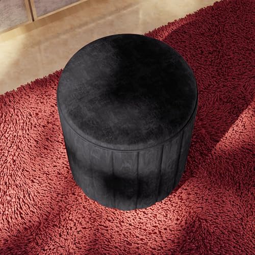 Image of Mudda Pouf Round Sitting Foot Stool for Office Room Decor, Living Room Ottoman Stool, Upholstered Pouffe Puffy for Foot Rest, Home Furnishings (Black)