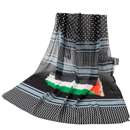 Palestine Flag Keffiyeh Scarf Hijab, Arab Muslim Women Printed Chiffon Scarf Long Scarf 178cmx70cm (70 “x28”)