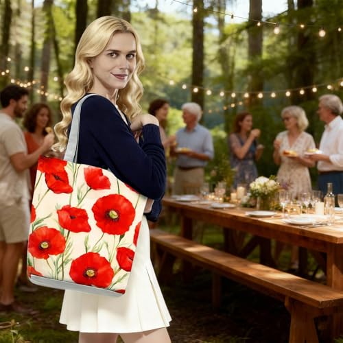 Bolso Tote con Estampado de Amapolas Rojas para Mujer miniatura 5
