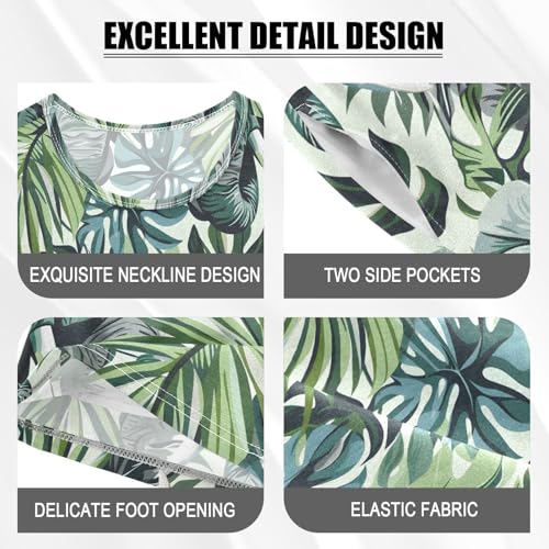 ALAZA Elephant Palm Leaves Watercolor Pajamas Short Sleeve 2 Piece Sleepwear Top and Bottom Pajama Set Unisex4