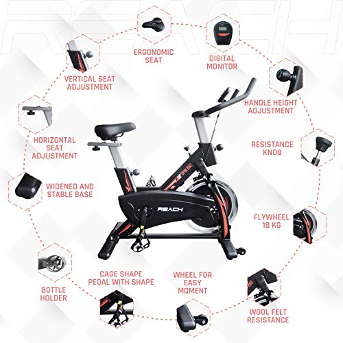 Image of Reach Evolve Spin Bike with 18kg Flywheel | Exercise Cycle for Home Gym | Adjustable Resistance for High-Intensity Fitness Workouts | Max User Weight 120kg