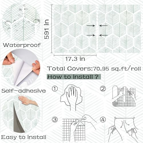 Image of OSECAGE Modern Peel and Stick Wallpaper Boho Contact Paper 17.3''x591''