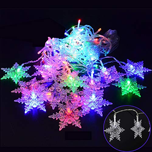 JIGUOOR 20 LED 2.1M Flocon de Neige Guirlande Lumineuse LED Fée Imperméable String Lumineuse pour Décoration de jardins, terrasse, maisons, fêtes, mariage, fêtes de Noël blanc chaud