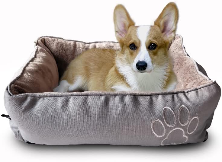 WarmShe Pet Bed for Dogs and Cats, Ultra-Soft Warm Paw Print Pet Bed Sofa Water Resistant with Removable & Washable Cover, Gray L