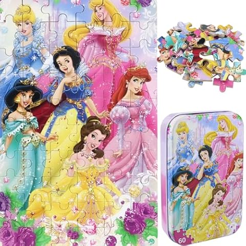 NEILDEN Puzzles in a Metal Box 60 Piece Princess Jigsaw Puzzle for Kids Ages 3+ for Children Learning Educational Puzzles Toys Cover