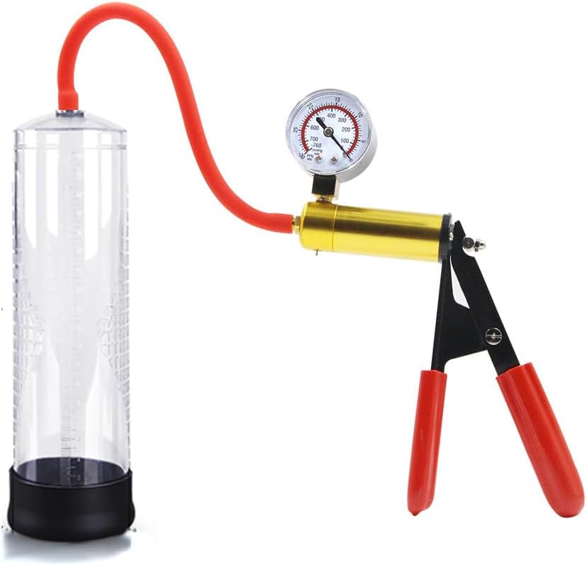 OkiiO 2.71""*8.66"" Metal Penis Pump with Vacuum Gauge, Vacuum Penis, Manual Penis Pump for Men, Male Penis Endurance Trainer Fitness Workout Penis Physical Trainer BDSM, Transparent