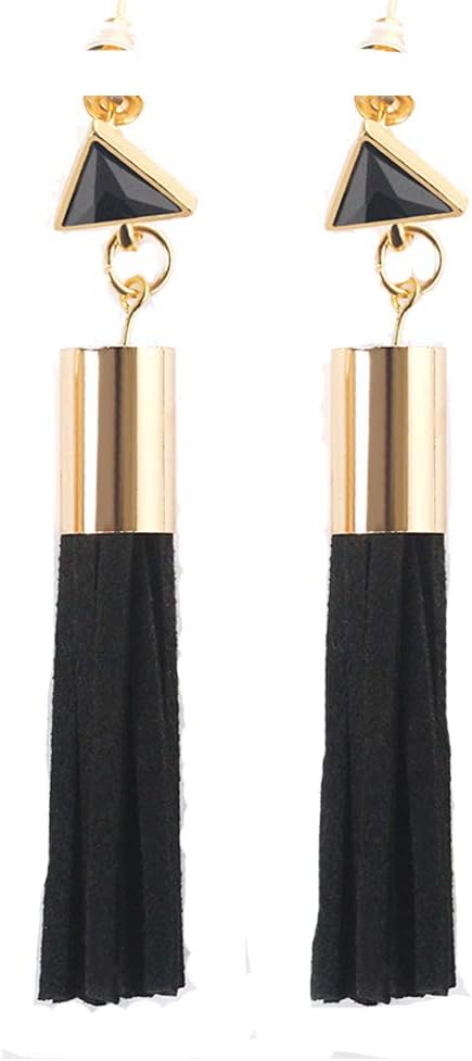 Leather Tassel Dangle Threader Drop Earrings Long Fringe Triangle Stud Women Linear Tribal Charms Jewelry
