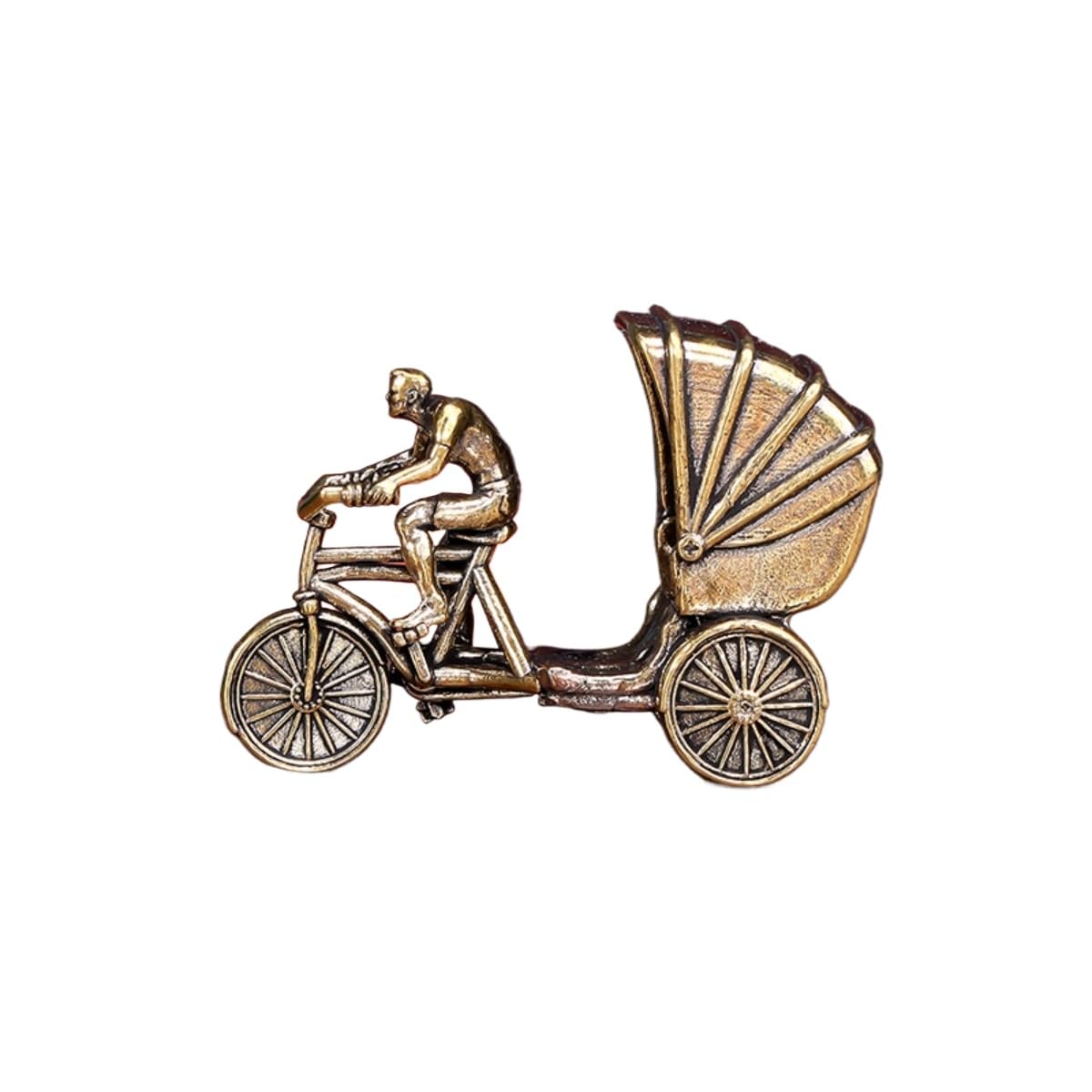 AOTTSD Vintage Brass Rickshaw Sculpture, Mini Tricycle Desktop Ornament