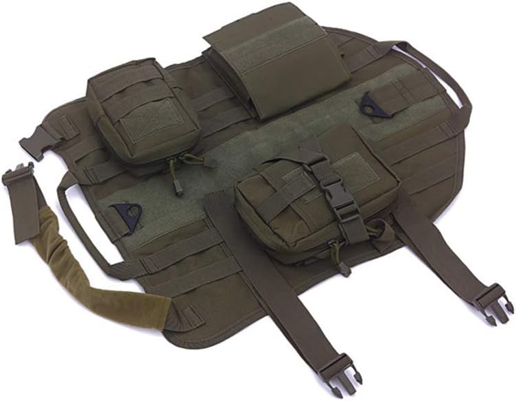 Outdoor Camouflage Dog Clothes Molle Load Jacket Gear Vest Carrier Tactical Dog Training Vest Harnesses with 3 Pouches - Green - XL