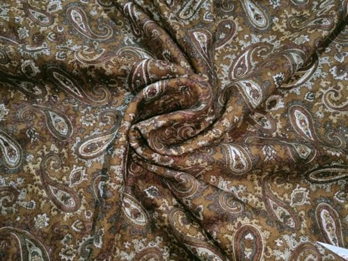 Tissu en sergé de soie pure imprimé cachemire marron élégant pour haute couture