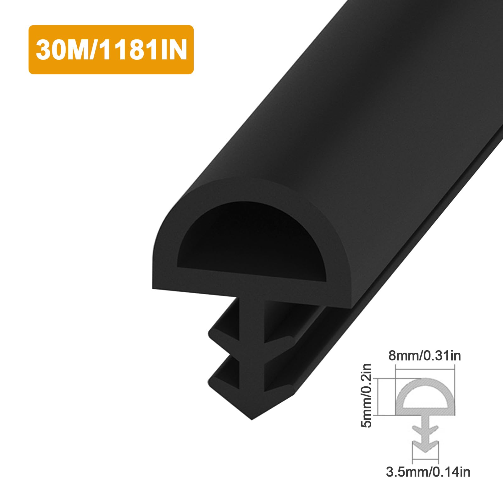 Junta para puerta, antiestiramiento, junta de puerta para entrada principal, junta para puerta de habitación (Negro, 8 mm * 30 m)
