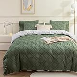 JELLYMONI Reversible Green & White Duvet Cover King Size - 3PCS Microfiber Tufted Duvet Cover, Boho