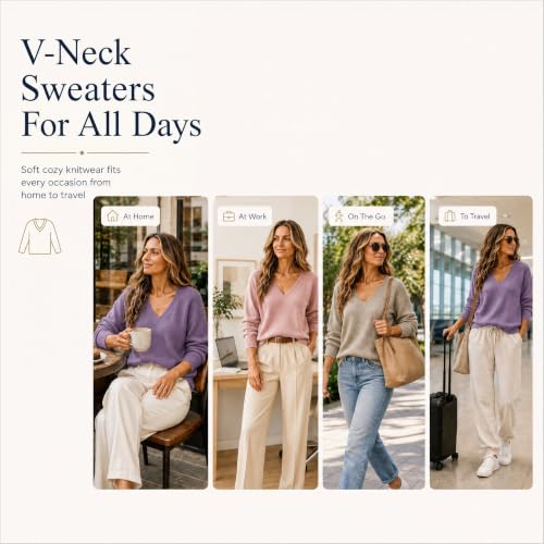 Cashmere Sweaters for Women Cozy Warm Knit Wool Pullover V Neck Sweater - image 6