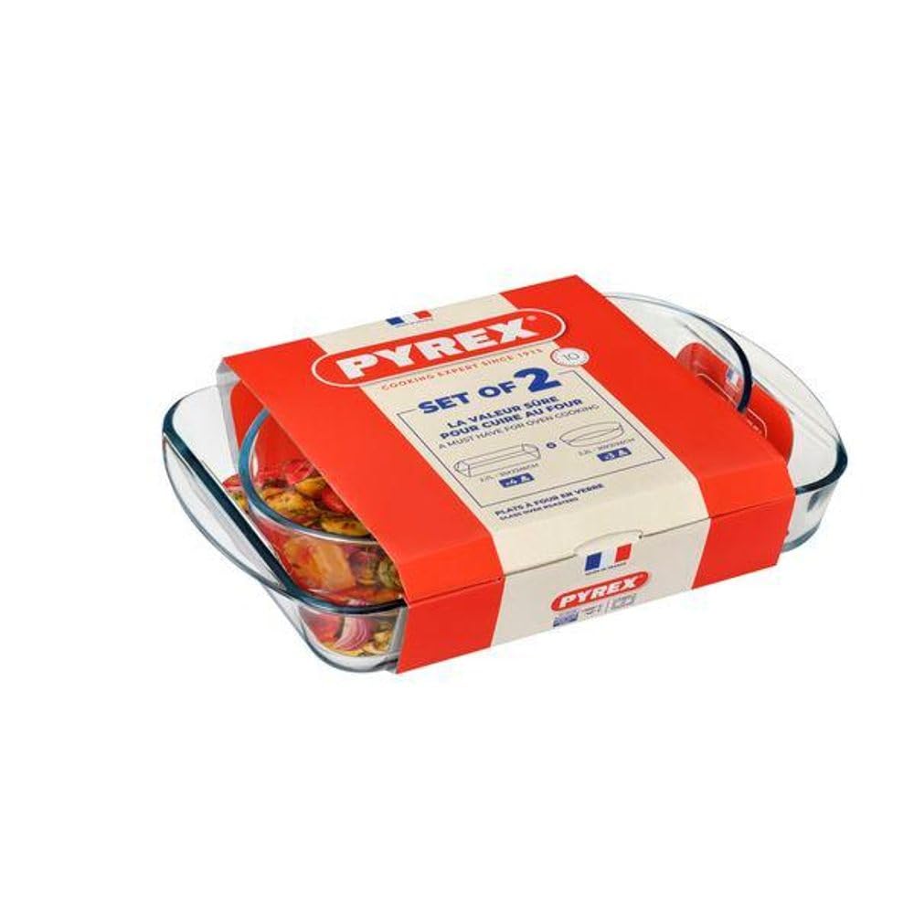 SET DE 2 FUENTES DE HORNO PYREX DE VIDRIO (Rectangular 35x23cm + Ovalada 30x21cm)