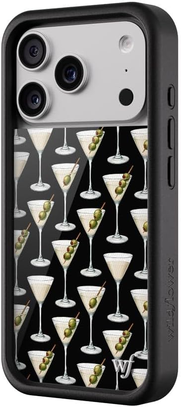 Wildflower Cases - Compatible with iPhone 17 Pro | Protective Black Bumper, 6.5ft Drop Test Certified, Women Owned Small Business | Olive Martini Aesthetic Cute Trendy Girl | Collab - Ashtin Earle