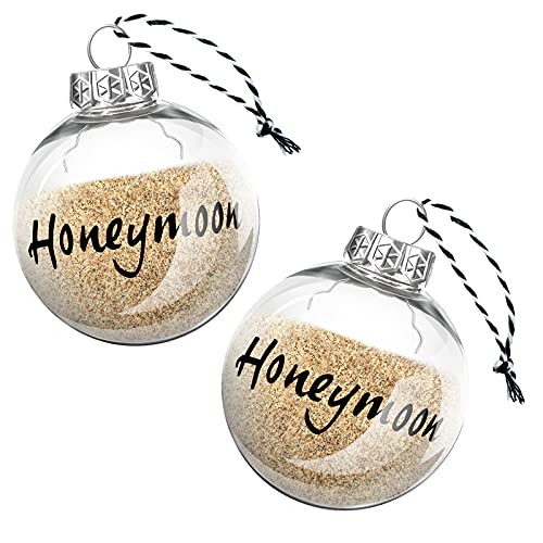 Patelai 2 Pieces Honeymoon Sand Keepsake Jar Ornaments Hand Lettered Plastic Sand Jar for Travel Present Newlywed Engagement Vacation Travel, 2.4 Inch Diameter