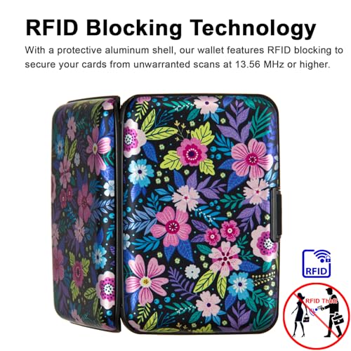 Image of Credit Card Holder, Metal Card Wallet RFID Blocking Mini Slim Aluminum Business Hard Card Case for Women Men (Abstract Flowers)