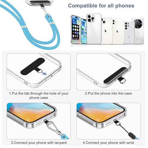 Image of takyu Phone Lanyard, 2 Pack Adjustable Cell Phone Lanyard Crossbody Neck Strap and 2 Pack Phone Wrist Strap with Tether Tabs Compatible for iPhone Smartphones-Black Blue
